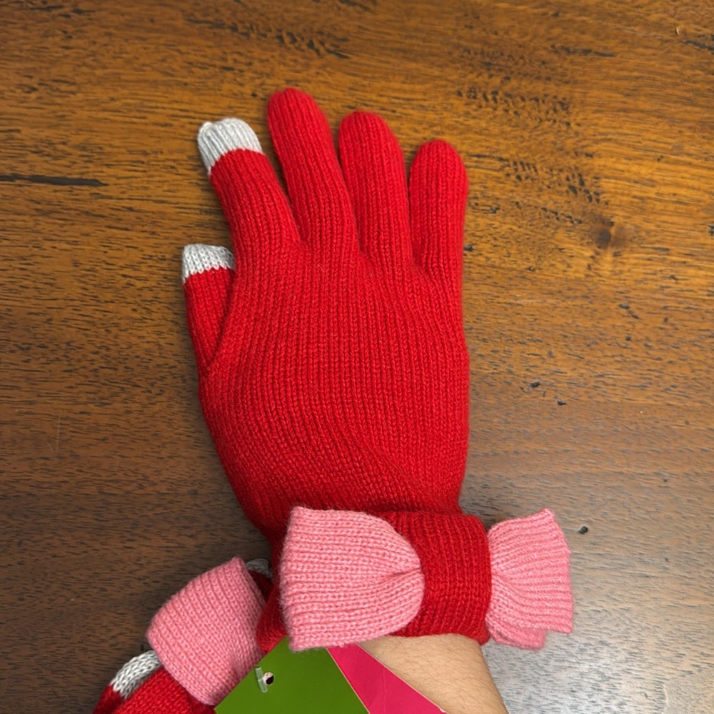 Kate Spade Gloves Cute New Red Pink Bow Style Mitten Gloves Winter Essentials - Picture 3 of 9